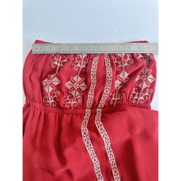 Papaya Strapless Maxi Dress Size M Crimson Red Embroidered Boho Charm Peasant - Picture 9 of 12